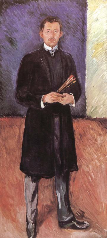 Edvard Munch Self-Portrait of holding paintbrush oil painting image